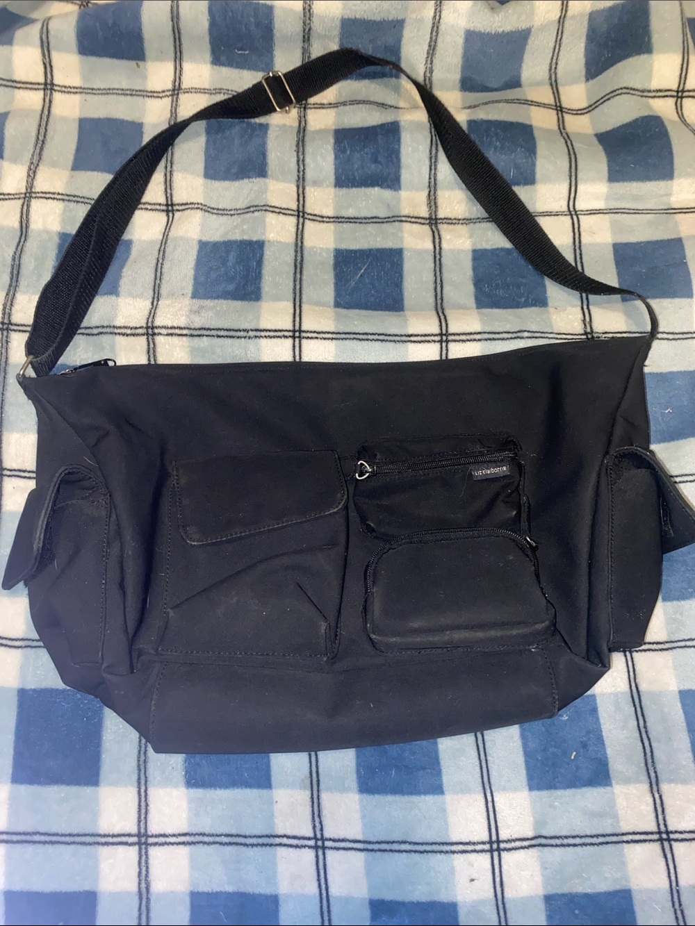 Liz Claiborne Black Nylon Tote with Multiple Front Pockets